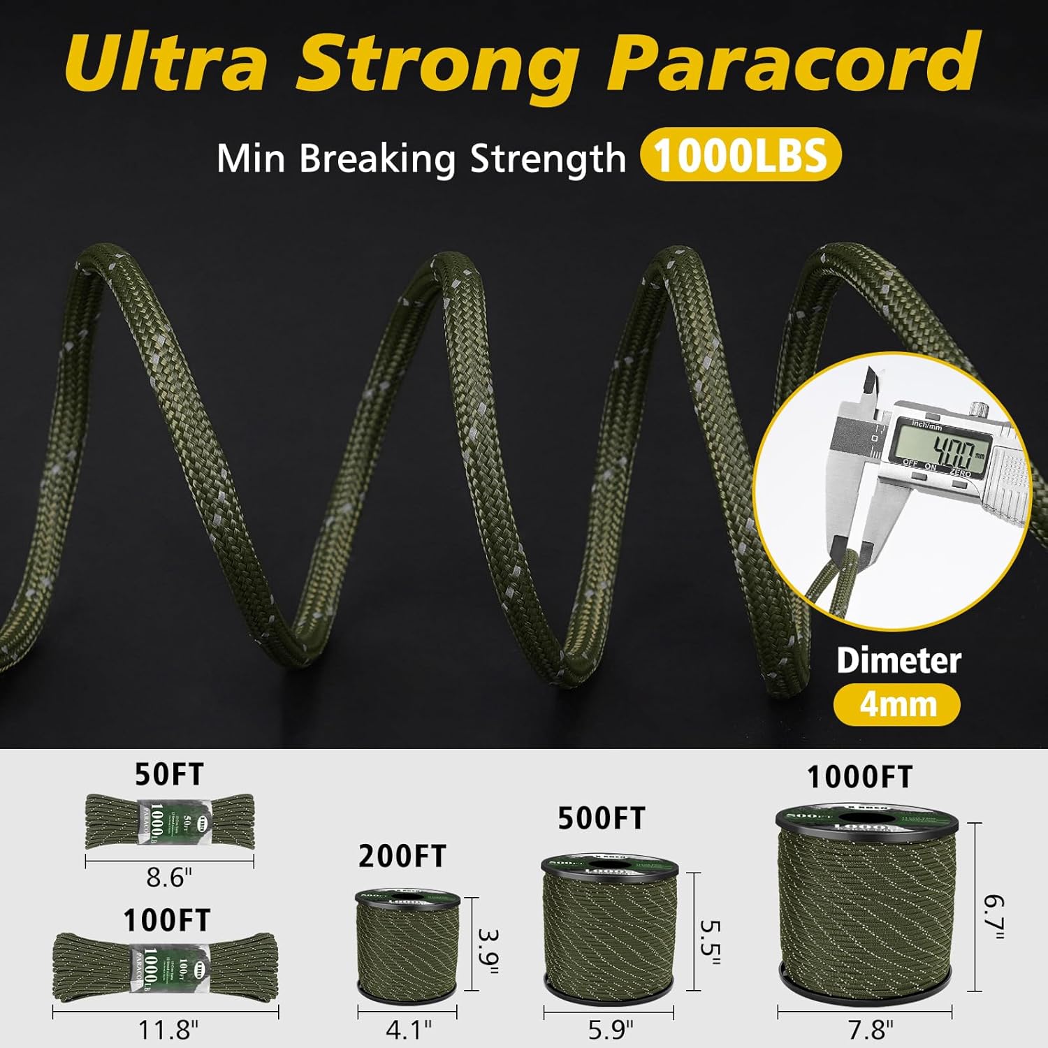 1000lb Reflective Paracord 4mm - Para Cord 1000Ft 리뷰 및 가격